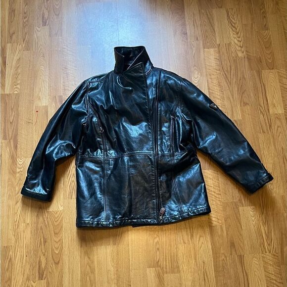 Post Card Genuine Leather Coat w/ Faux Fur Neck Liner Unisex Size: 46 - Picture 1 of 4